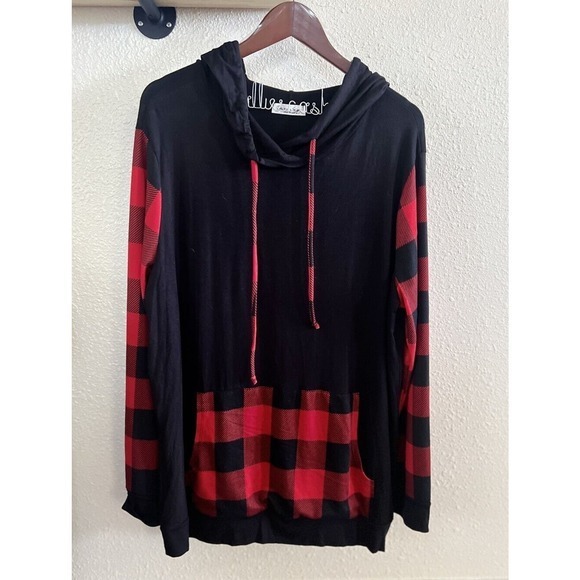 Women’s Red/Black Buffalo Check Pullover Hoodie Tunic Size:‎ 1X NWOT - Picture 2 of 6